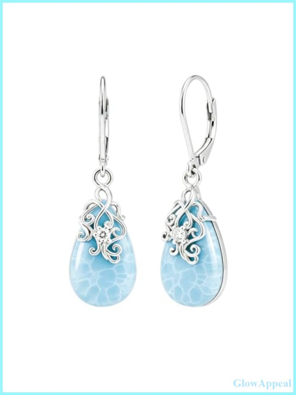 Larimar Teardrop Dangle Earrings 925 Sterling Silver 14K White Gold Plated